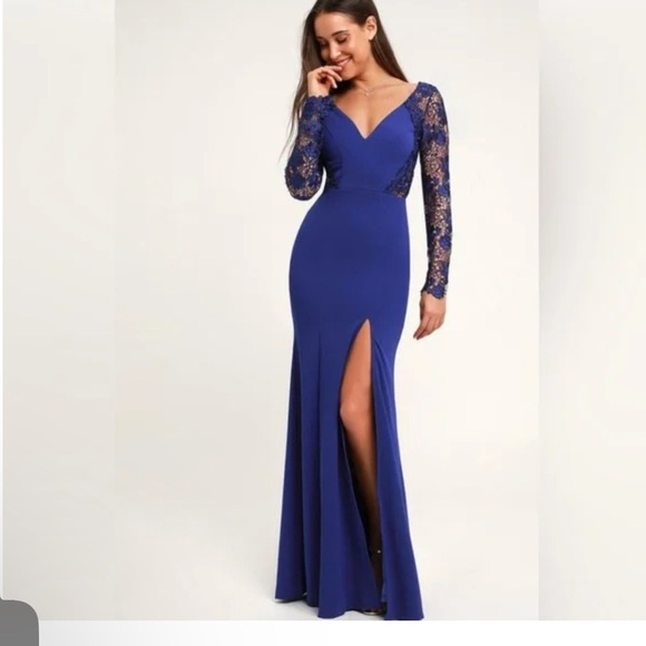 Lulus long sleeve prom dress size medium beautiful detail with lace up back - Picture 1 of 14